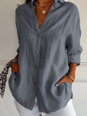 Nora | Damen Leinenbluse Oversized Button-Down Kragen Langarm – Grau