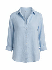 Annika | Damen Leinenstil Dreiviertelarm Klassische Bluse – Blau