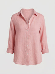 Annika | Damen Leinenstil Dreiviertelarm Klassische Bluse – Rosa