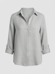 Annika | Damen Leinenstil Dreiviertelarm Klassische Bluse – Grau