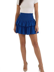 Damen-Minirock mit gesmoktem Taillenbund und gestuftem Saum – Blau