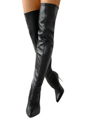 Damen Overknee Stiefel mit Reißverschluss und Absatz – Schwarz