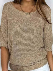 Elfriede | Damen Oversized Baumwoll-Mix 3/4-Ärmel Strickpullover – Beige
