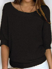 Elfriede | Damen Oversized Baumwoll-Mix 3/4-Ärmel Strickpullover – Schwarz