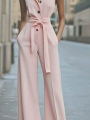 Hannah | Damen Ärmellos Weites Bein Jumpsuit Gürtel Formell – Rosa