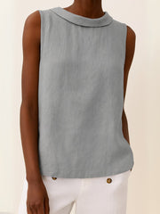 Charlotte | Damen Rollkragen Ärmellose Linen Bluse – Grau