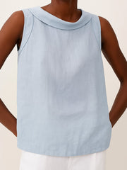 Charlotte | Damen Rollkragen Ärmellose Linen Bluse – Blau