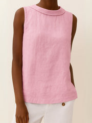 Charlotte | Damen Rollkragen Ärmellose Linen Bluse – Rosa