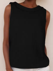 Charlotte | Damen Rollkragen Ärmellose Linen Bluse – Schwarz