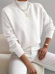 Marlene | Damen Rollkragen Strickpullover mit Rippenmuster Weicher Winterpullover – Weiß
