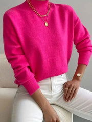 Marlene | Damen Rollkragen Strickpullover mit Rippenmuster Weicher Winterpullover – Rosa