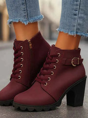 Damen Schnürstiefeletten – Burgunderrot