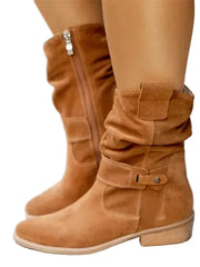 Damen Stiefel mit mittlerer Schafthöhe, Riemendetail und seitlichem Reißverschluss – Braun