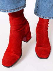 Frieda | Damen Stiefeletten Blockabsatz Quadratische Zehenpartie – Rot