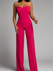 Damen trägerloser Jumpsuit mit herzförmigem Ausschnitt und weitem Bein – Dunkelrosa