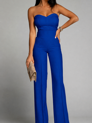 Damen trägerloser Jumpsuit mit herzförmigem Ausschnitt und weitem Bein – Marineblau