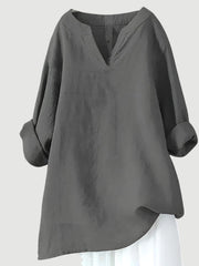 Hannah | Damen Tunika Bluse Luftig Bequem V-Ausschnitt Langarm – Grau