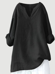 Hannah | Damen Tunika Bluse Luftig Bequem V-Ausschnitt Langarm – Schwarz