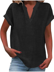 Mia | Damen V-Ausschnitt Bluse Relaxed Fit Kurzarm – Schwarz