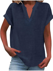 Mia | Damen V-Ausschnitt Bluse Relaxed Fit Kurzarm – Marineblau