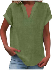 Mia | Damen V-Ausschnitt Bluse Relaxed Fit Kurzarm – Armeegrün