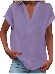 Mia | Damen V-Ausschnitt Bluse Relaxed Fit Kurzarm – Hellviolett