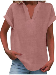 Mia | Damen V-Ausschnitt Bluse Relaxed Fit Kurzarm – Rosa