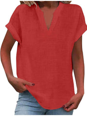 Mia | Damen V-Ausschnitt Bluse Relaxed Fit Kurzarm – Rot