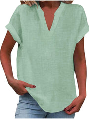 Mia | Damen V-Ausschnitt Bluse Relaxed Fit Kurzarm – Hellgrün