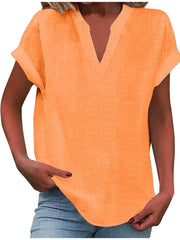 Mia | Damen V-Ausschnitt Bluse Relaxed Fit Kurzarm – Orange