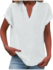 Mia | Damen V-Ausschnitt Bluse Relaxed Fit Kurzarm – Weiß