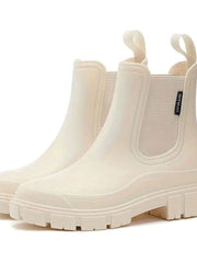 Katharina | Damen Wasserdichte Slip-On Chelsea Stiefel mit Blockabsatz – Beige