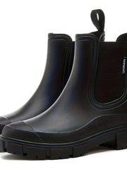 Katharina | Damen Wasserdichte Slip-On Chelsea Stiefel mit Blockabsatz – Schwarz