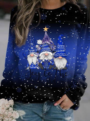 Amelie | Damen Weihnachts-Strickpullover Locker Weihnachtsmotiv Rundhals – Blau