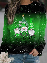 Amelie | Damen Weihnachts-Strickpullover Locker Weihnachtsmotiv Rundhals – Grün