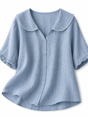 Damenbluse mit Knopfleiste und Rundkragen – Blau