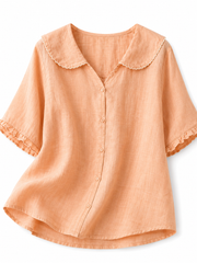 Damenbluse mit Knopfleiste und Rundkragen – Hellorange