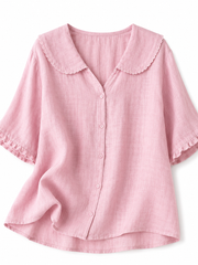 Damenbluse mit Knopfleiste und Rundkragen – Rosa