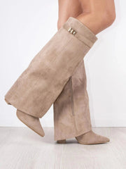 Marie | Damenstiefel Wildleder Kniehoch Elegante Stiefel – Beige Wildleder