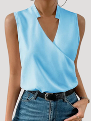 Dorothea | Damen Wickel Ärmellose Bluse – Hellblau