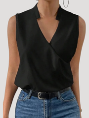 Dorothea | Damen Wickel Ärmellose Bluse – Schwarz