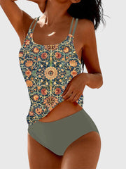 Martina | Damen bedrucktes Tankini-Bademode-Set – Grün