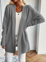 Edelrika | Damen Oversize Strickjacke Offen – Grau