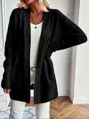 Edelrika | Damen Oversize Strickjacke Offen – Schwarz