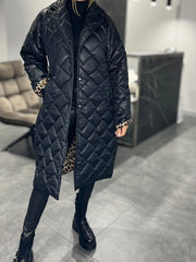 Edlinde | Damen Stepp Mantel Langer Wintermantel – Schwarz