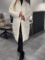 Edlinde | Damen Stepp Mantel Langer Wintermantel – Weiß