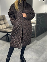 Edlinde | Damen Stepp Mantel Langer Wintermantel – Braun