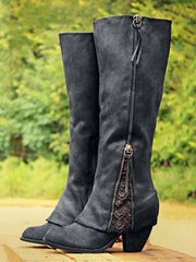 Edmara | Damen Kniehohe Stiefel mit Blockabsatz – Schwarz