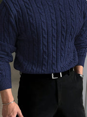 Edvard | Herren Zopfmuster Strickpullover Rundhals – Marineblau
