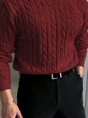 Edvard | Herren Zopfmuster Strickpullover Rundhals – Bordeaux